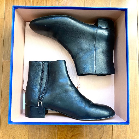 Stuart Weitzman Quartz 25 Size 8 Leather Ankle Booties Black - Picture 1 of 9